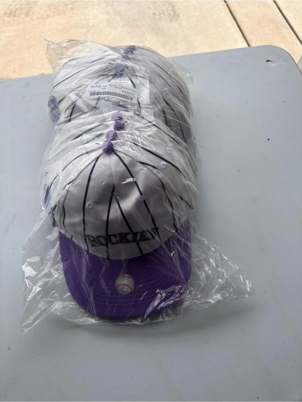 12 Rockies Gray and Purple Pinstripe Baseball Cap with Purple Visor